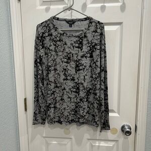 Charter Club Black and Gray Floral Long Sleeve Top